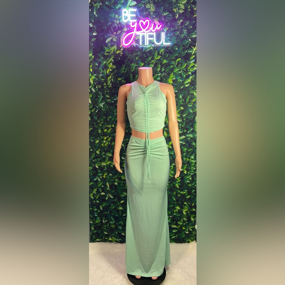 Mint Green Ruched Skirt Set
